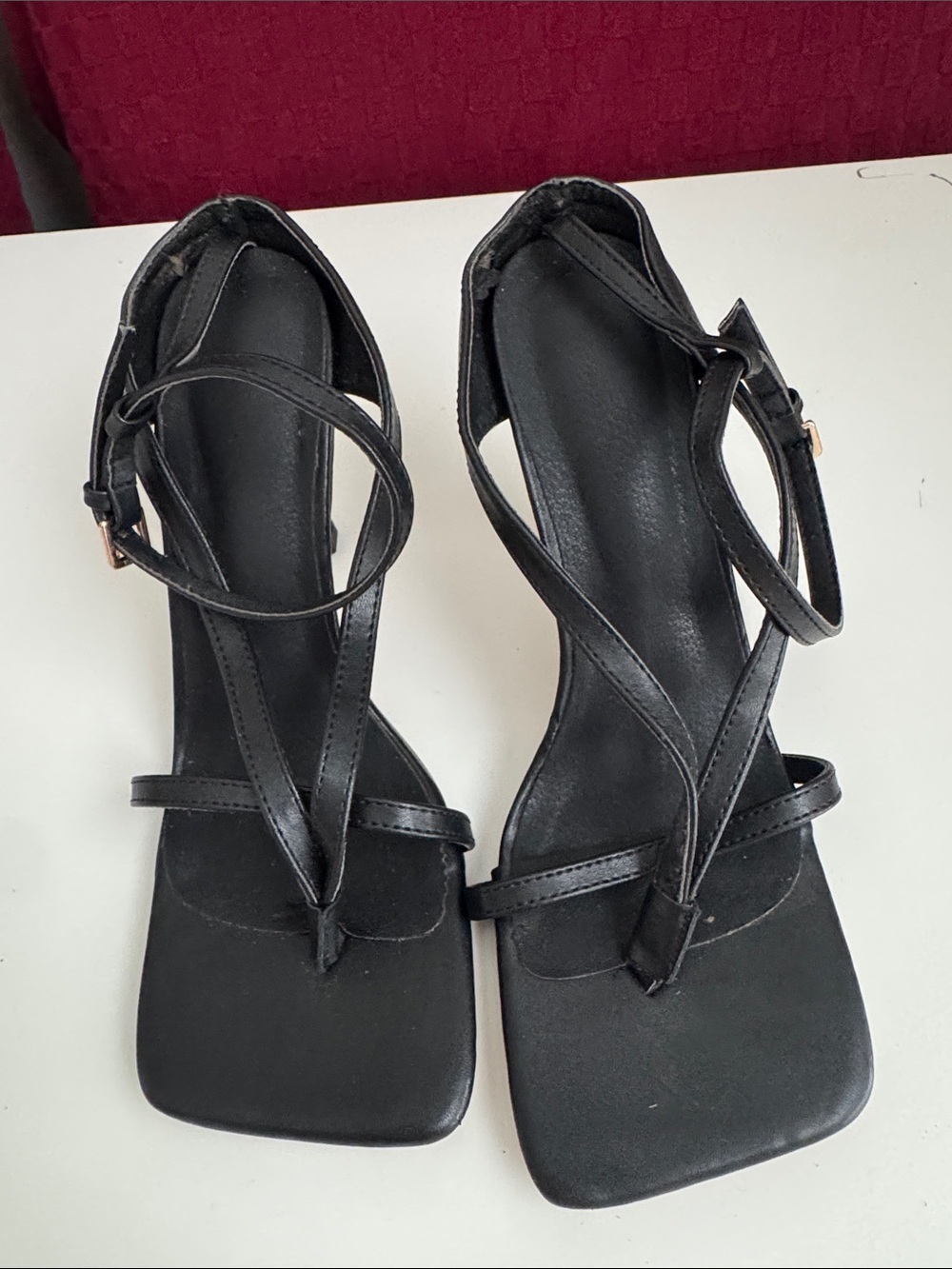 Classic Black Strappy Ankle-Heel Sandals